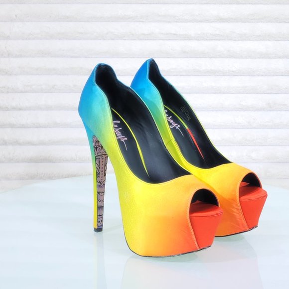 Tiki Gaga Colorful Satin Upper Open Toe Graphic Print Sole Platform Shoes - Picture 12 of 14